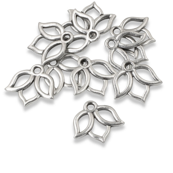 10 Pewter Open Lotus Flower Charms, TierraCast Pendants for DIY Jewelry Making