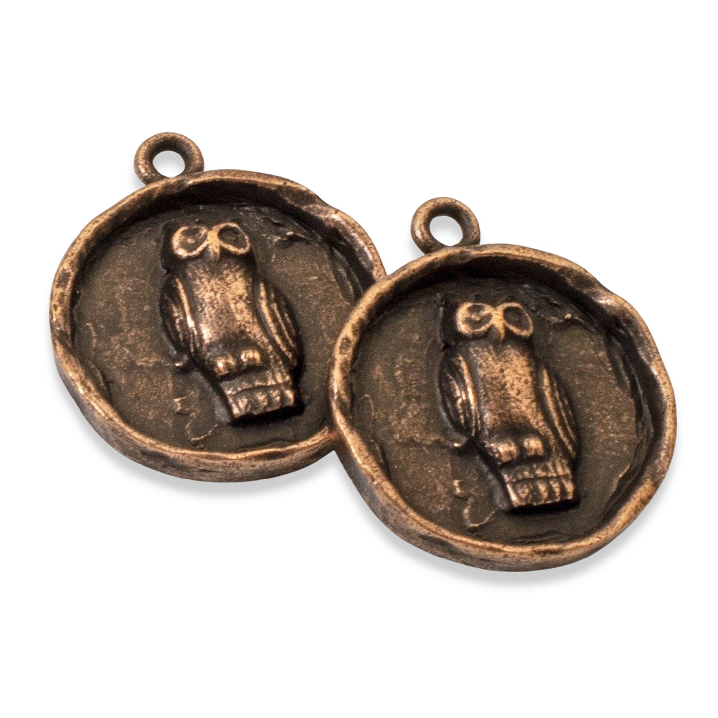 Copper Owl Pendants, 2-Pack Rustic Fall Jewelry Charm, Earthy Medallion USA Made