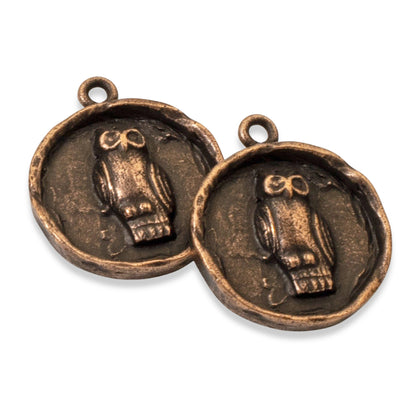 Copper Owl Pendants, 2-Pack Rustic Fall Jewelry Charm, Earthy Medallion USA Made