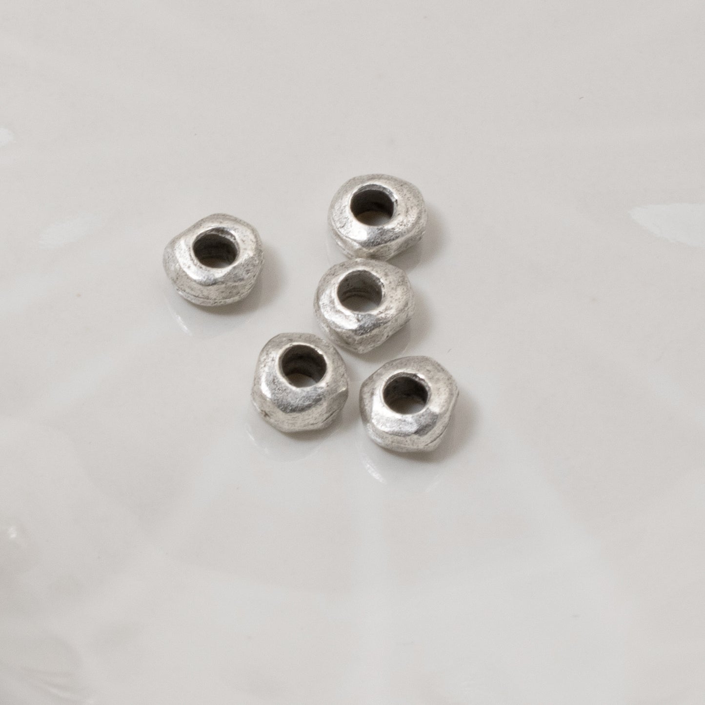 5 Silver 5mm Nugget Spacer Beads - Large Hole for Leather Cord - Nunn Design