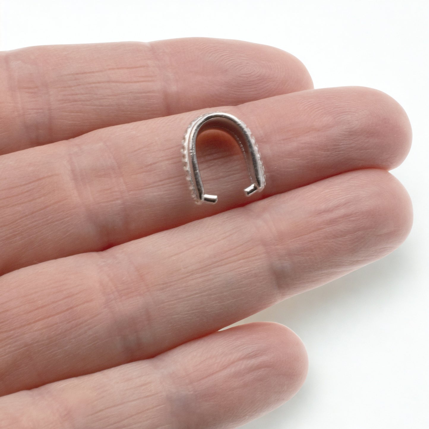 Silver Hammered Pinch Bails, 4-Pack White Bronze 14mm x 7mm Pendant Holders