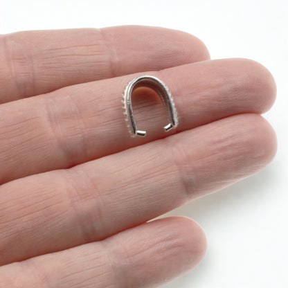 Silver Hammered Pinch Bails, 4-Pack White Bronze 14mm x 7mm Pendant Holders