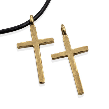 Large Traditional Cross Pendants: 2-Pc Gold 24k Plated Pewter 34mm USA Made