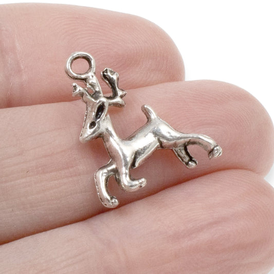 10 Silver Prancing Reindeer Charms - Vintage-Style - Christmas Jewelry & Crafts