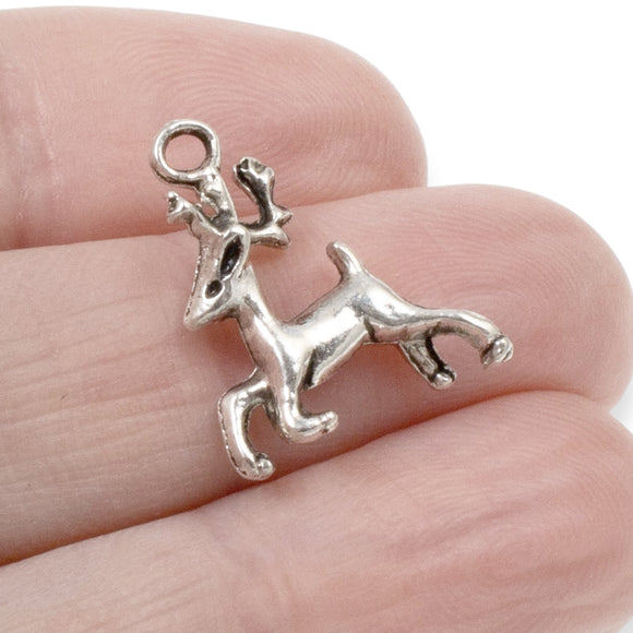 10 Silver Prancing Reindeer Charms, Vintage-Style for Christmas Jewelry & Crafts