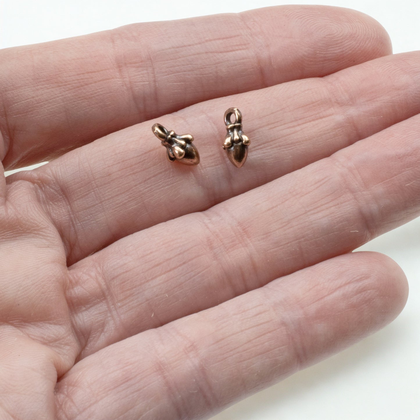 Tiny Copper Acorn Charms: 10mm Autumn Woodland Nature Pendants 10-Pack