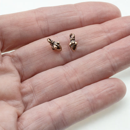 Tiny Copper Acorn Charms: 10mm Autumn Woodland Nature Pendants 10-Pack