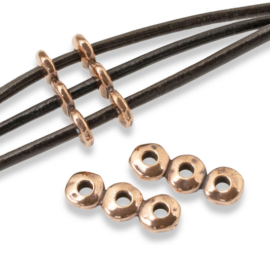 4 Copper Nugget 3 Hole Separator Bars, TierraCast 7mm Spacer for Leather Cord