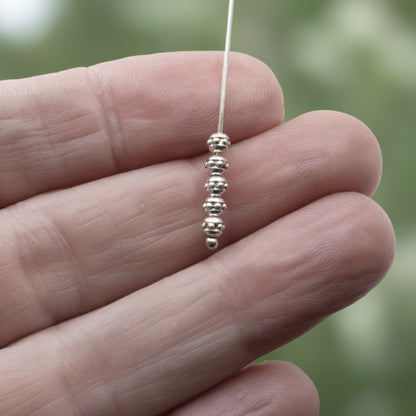 50 Silver Beaded 3mm Round Seed Beads, Tiny Accent Beads for Elegant Jewelry