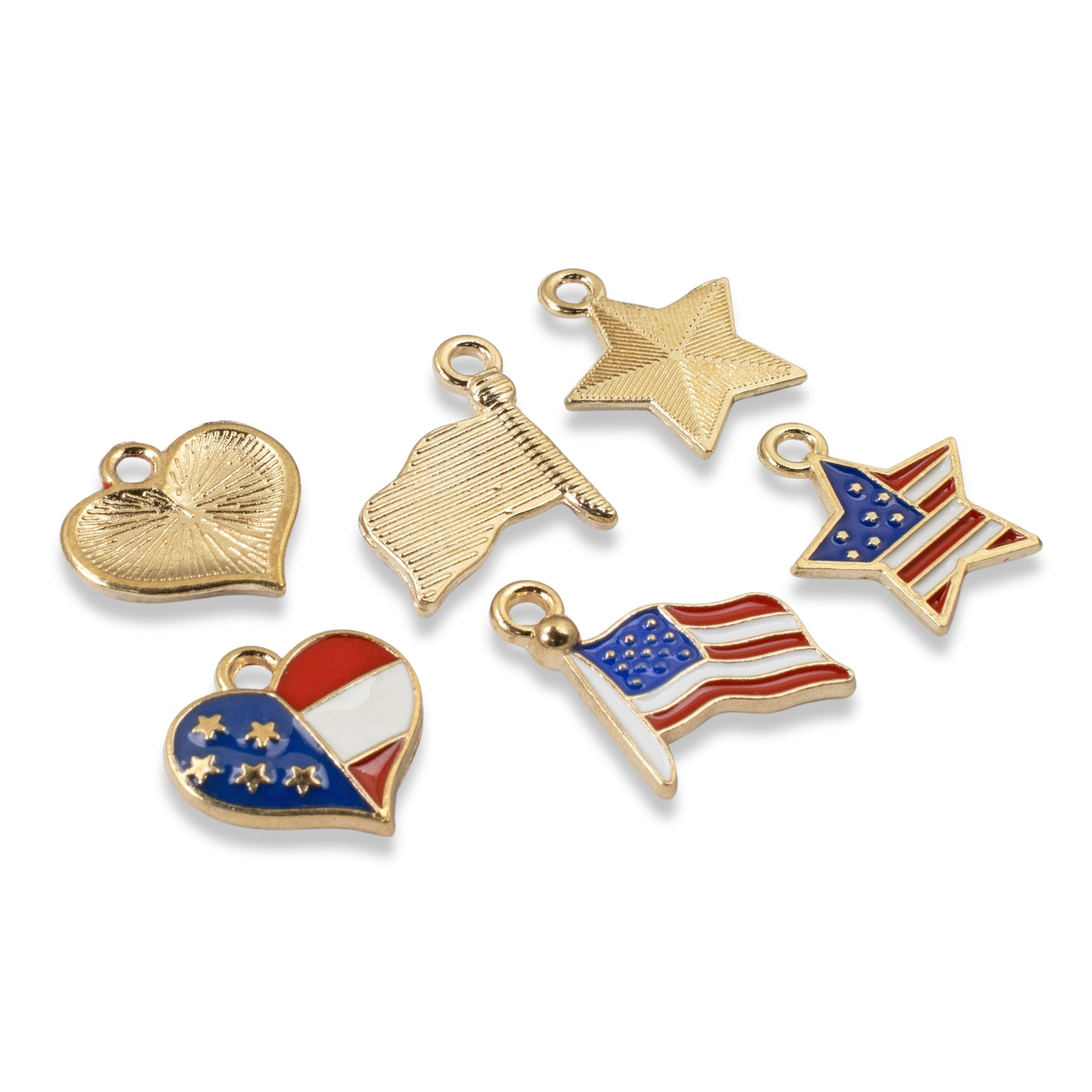 USA Flag Charm Set - 6-Pack Heart, Flag & Star Charms, Patriotic Jewelry, Crafts