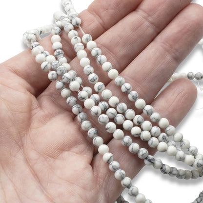 White Howlite Beads: 4mm Round Natural Gemstone Strand Jewelry Making 90pcs