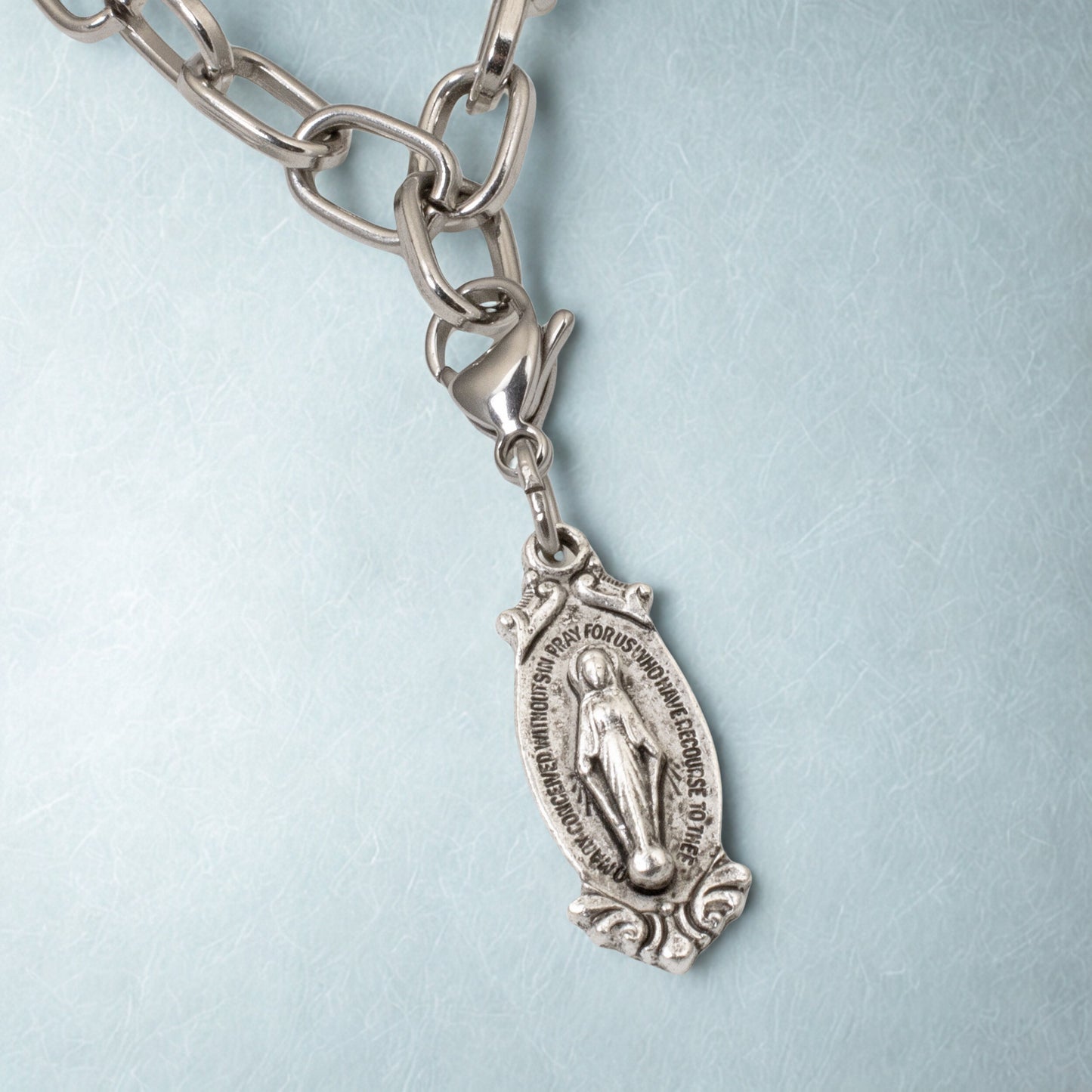 Miraculous Medal Clip On Charm: Silver Virgin Mary Catholic Jewelry Gift