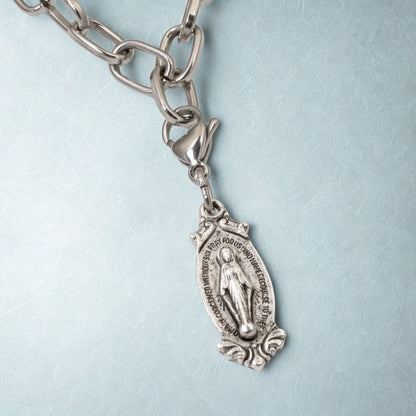 Miraculous Medal Clip On Charm: Silver Virgin Mary Catholic Jewelry Gift