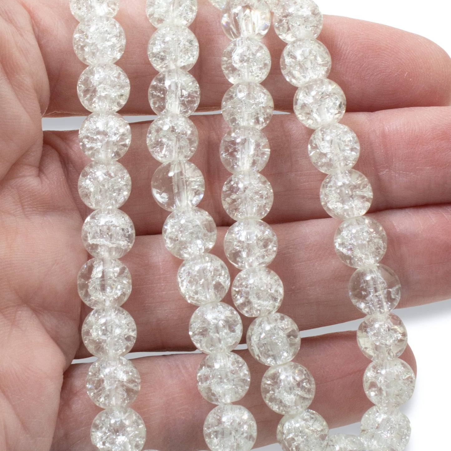 Transparent 8mm Crackle Glass Beads 50-Pack for Jewelry and Craft Projects