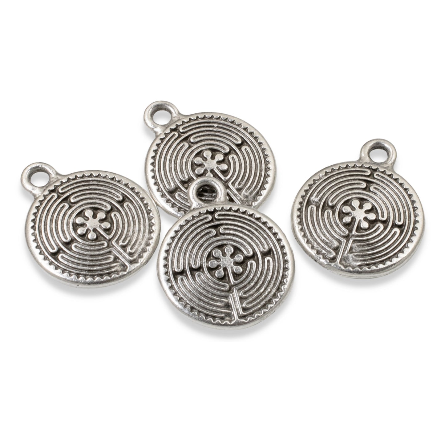 4 Silver Labyrinth Charms, TierraCast Double-Sided Maze for DIY Jewelry