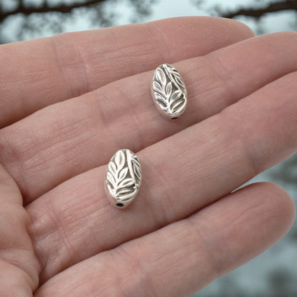 Botanical Leaf Beads, 4-Pack Antique Silver Oval Nature Beads 8x13mm, Jewelry Making