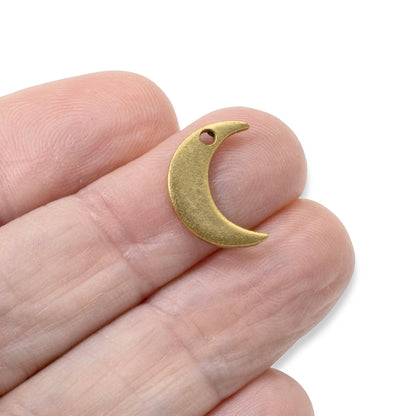 Celestial Gold Moon Charms, 2Pc 24k Plated Crescent Metal Stamping Flat Tags