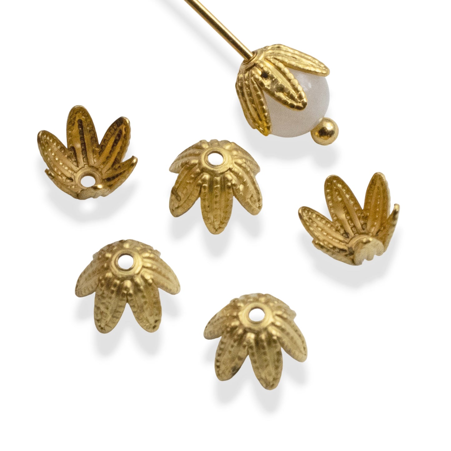 Daisy Bead Caps 6mm Antique Gold-Plated Pewter: 6Pcs Floral Findings USA Made