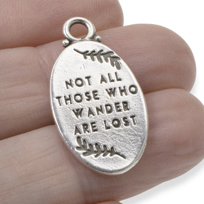 2 Silver Not All Those Who Wander Are Lost Redwood Charms - Adventure Message