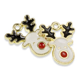 5 Christmas Reindeer Enamel Charms, Cute Design, Ideal for Jewelry Making