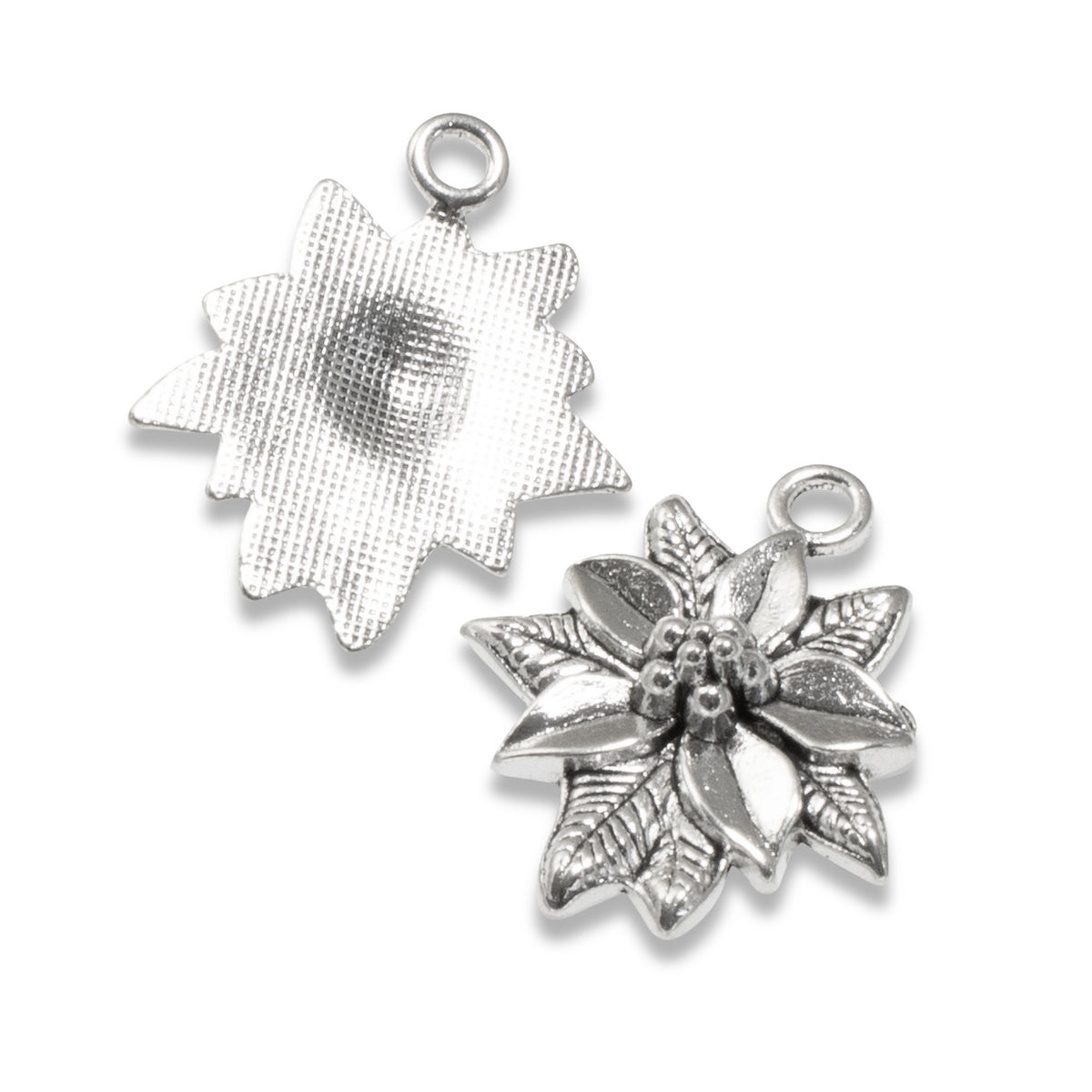 6 Silver Poinsettia Pendants - Festive Christmas Charms - Holiday Jewelry Making
