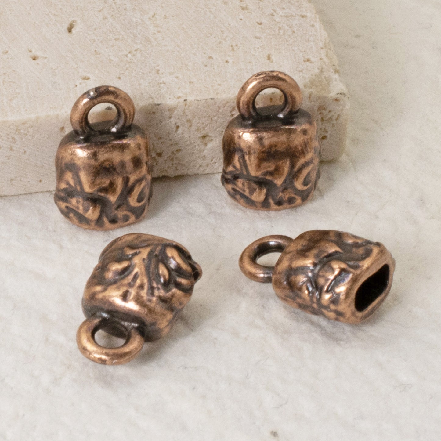 10 Copper Jardin Leather Cord Ends, 4x2mm Opening, TierraCast Crimp End Caps