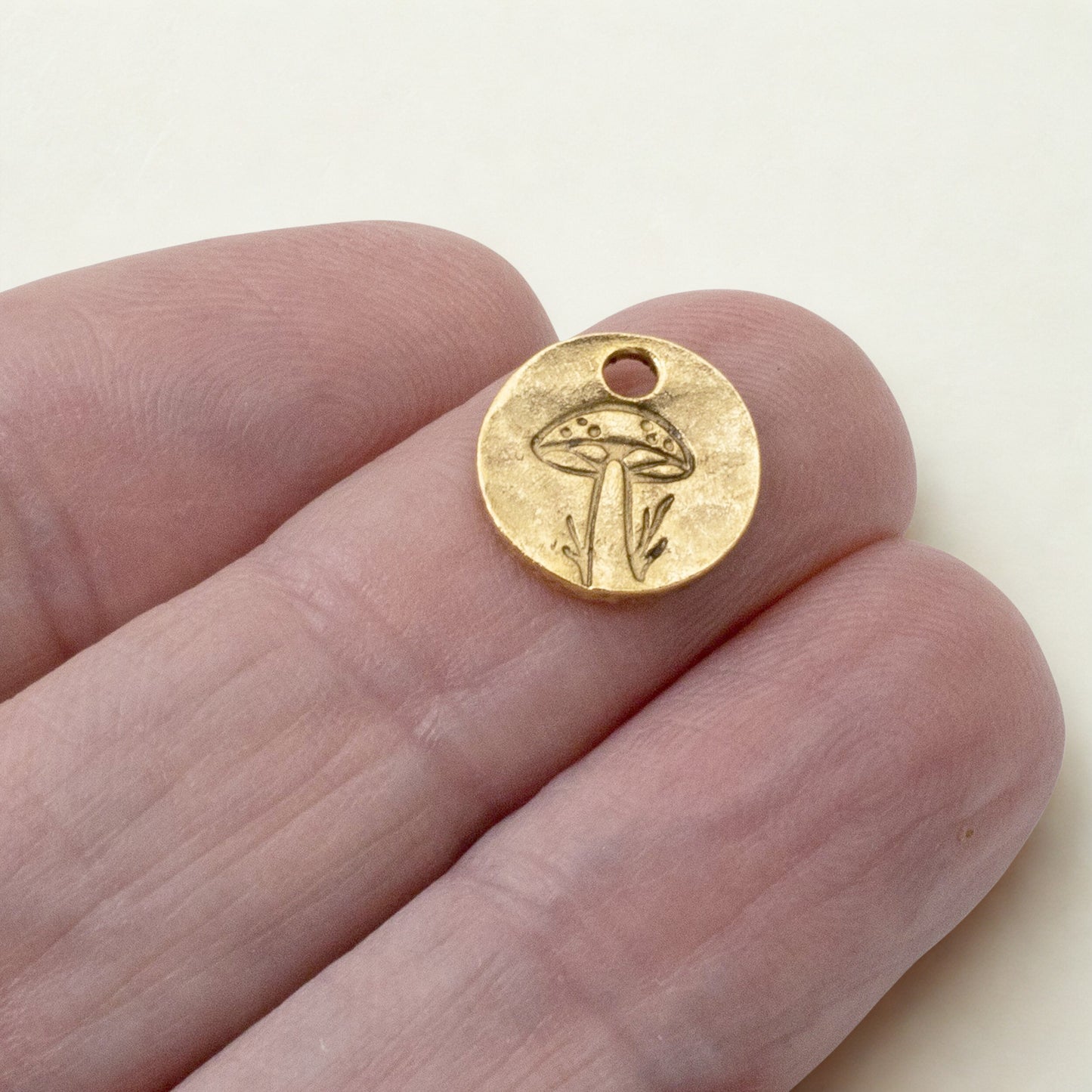 Mini Mushroom Charms Gold 2Pc, 24k Plated Woodland Jewelry, Autumn Forest Nature Supplies