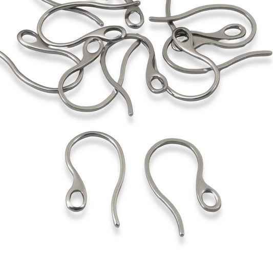 20 Stainless Steel Ear Wires - Durable 18 Gauge - Modern Dark Silver Earring Hooks