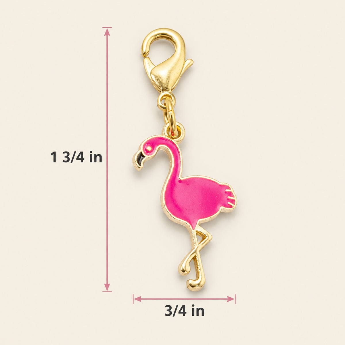 Enamel Pink Flamingo Clip On Charm, Tropical Bird Jewelry Accessory Beach Lover