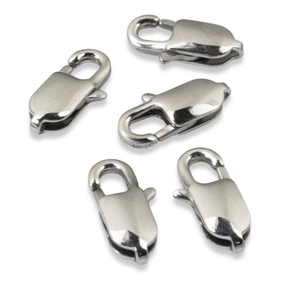 5 Large Oval Silver Stainless Steel Lobster Claw Clasps for DIY Jewelry, 7x18mm