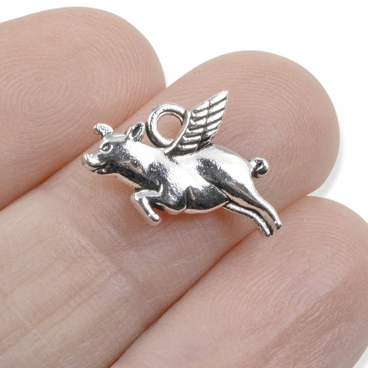 Silver Flying Pig Charms 20Pcs, Whimsical Novelty Metal Pendants Jewelry Supply