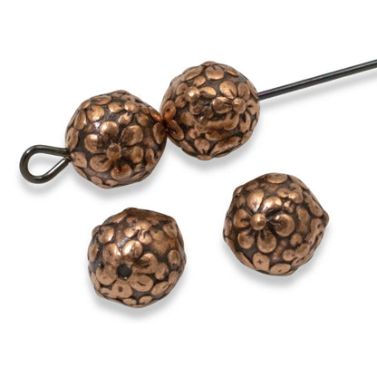 Copper Floral Beads 4-Pack, Nature Flower Design 8mm, Wedding Bridal Jewelry