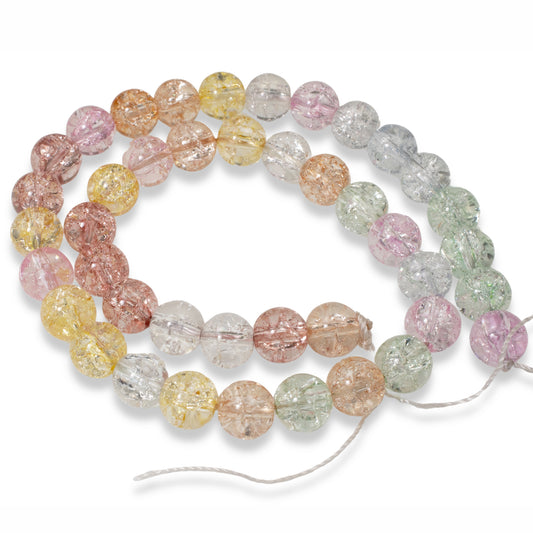 Spring Pastel Crackle Glass Beads: 10mm Round Mixed Colors for Easter Jewelry Bracelets Necklaces DIY Craft Projects 15" Strand