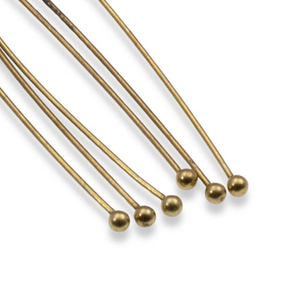 Antique Brass 2" Ball Head Pins, 20-Pack Vintage Brass Jewelry Making Supplies