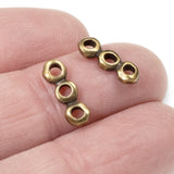 4 Antique Brass Nugget 3 Hole Bars 5mm, TierraCast Spacers for Multi-Strand Jewelry Making with Leather Cord