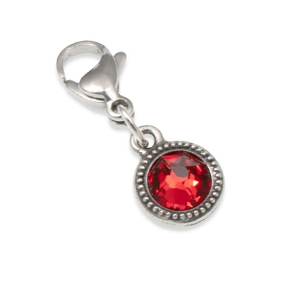 July Birthstone Clip-On Charm, Light Siam Red Crystal with Clip-On Design and Lobster Clasp, Unique Present for Birthday, Small Gift Idea