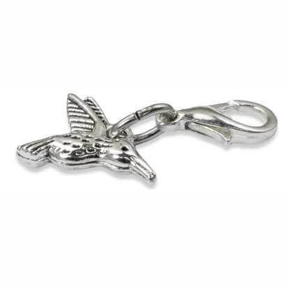 Silver Hummingbird Charm, Clip-On Bird Accessory for Purses & Bags