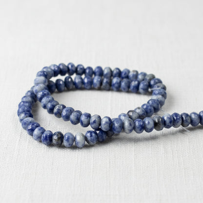 Denim Lapis Beads, Faceted Rondelle 5mm x 8mm, Natural Blue Gray Gemstone Strand, 74 Beads