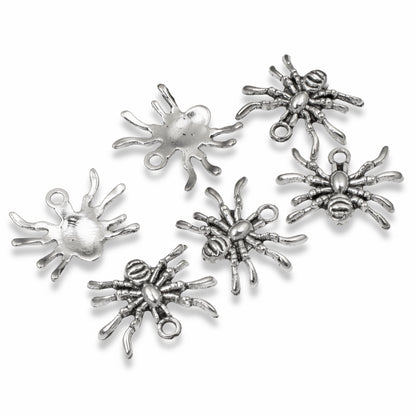 15 Silver Spider Charms for Halloween Jewelry, Insect Earrings & Necklace