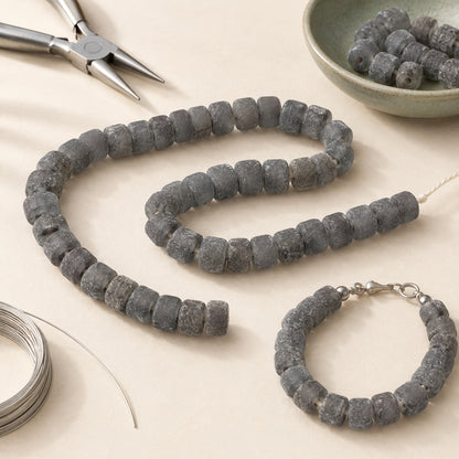 Gray Weathered Glass Beads, Recycled Rondelle Strand, Sustainable Jewelry Making, Eco Friendly Beads