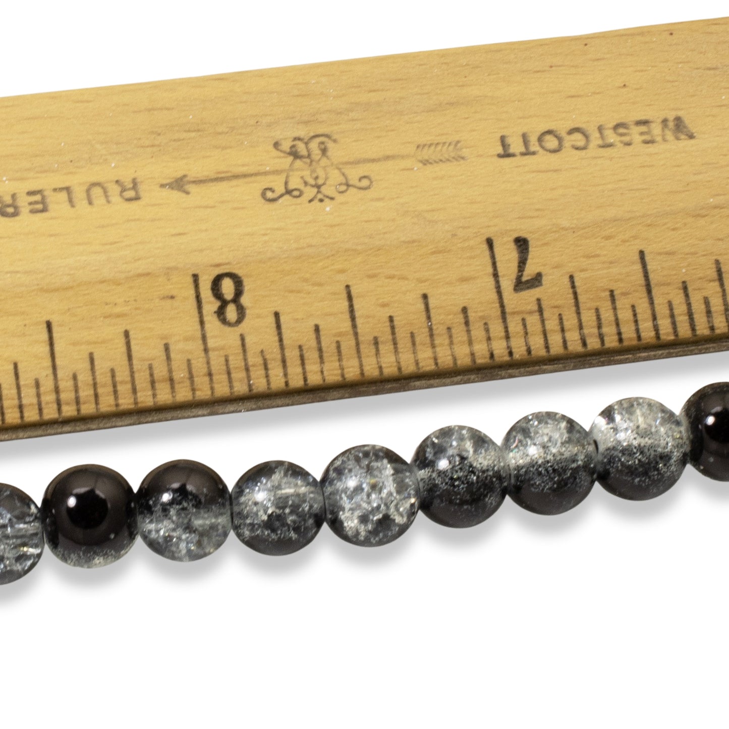 50-Pack 8mm Black & Clear Crackle Glass Beads, Two-Tone Beads for DIY Jewelry