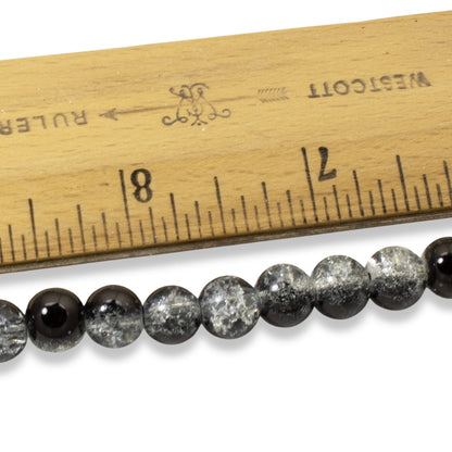 50-Pack 8mm Black & Clear Crackle Glass Beads, Two-Tone Beads for DIY Jewelry