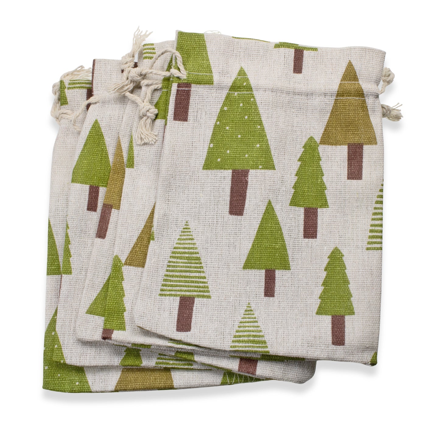 Woodland Tree Drawstring Bags: Rustic Christmas Winter Gift Pouch 5x7 5-Pack