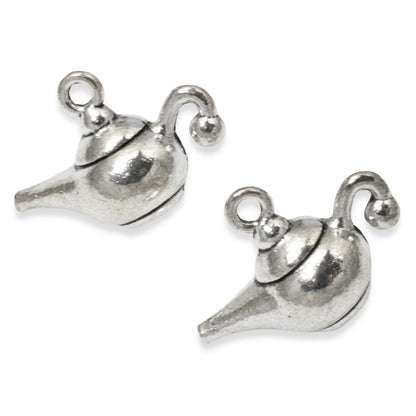 10 Enchanting Genie Lamp Charms, Silver Magic Oil Lamp Pendants for DIY Jewelry Making