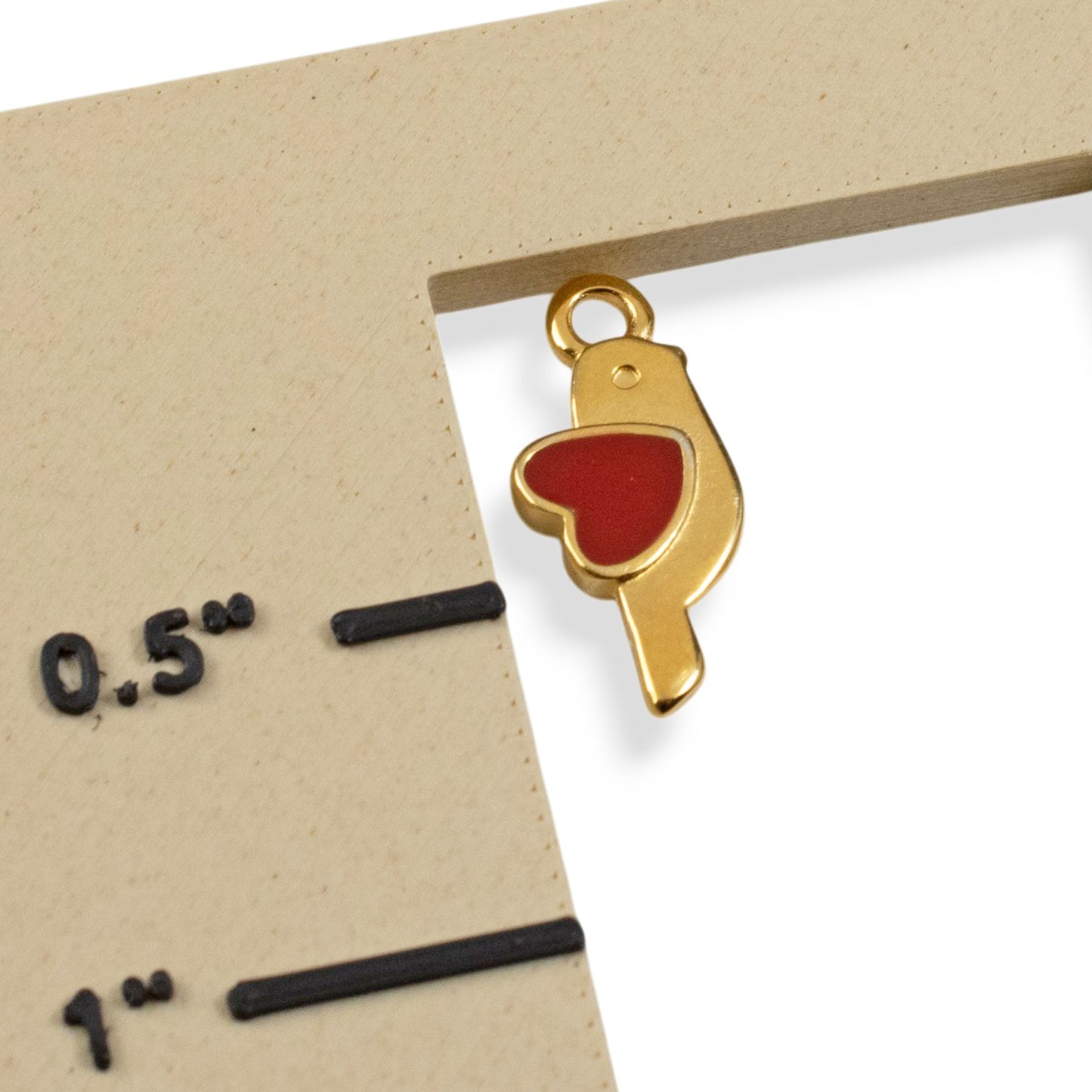Gold Bird Heart Charms: 24K Gold Red Enamel Martaki Pendant 4-Pack