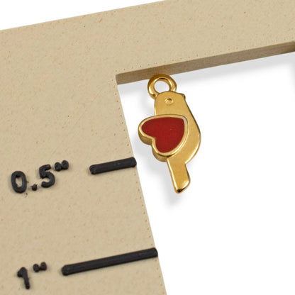 Gold Bird Heart Charms: 24K Gold Red Enamel Martaki Pendant 4-Pack