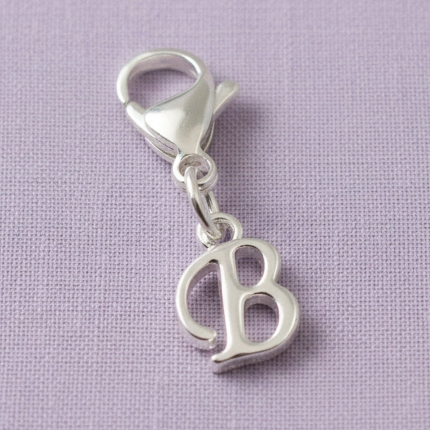 Silver Cursive Letter B Clip On Charm: Script Initial Dangle Lobster Clasp Personalized Journal Bracelet