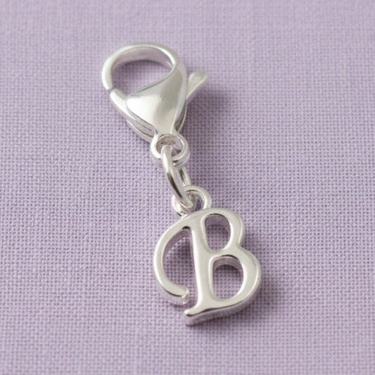 Silver Cursive Letter B Clip On Charm: Script Initial Dangle Lobster Clasp Personalized Journal Bracelet