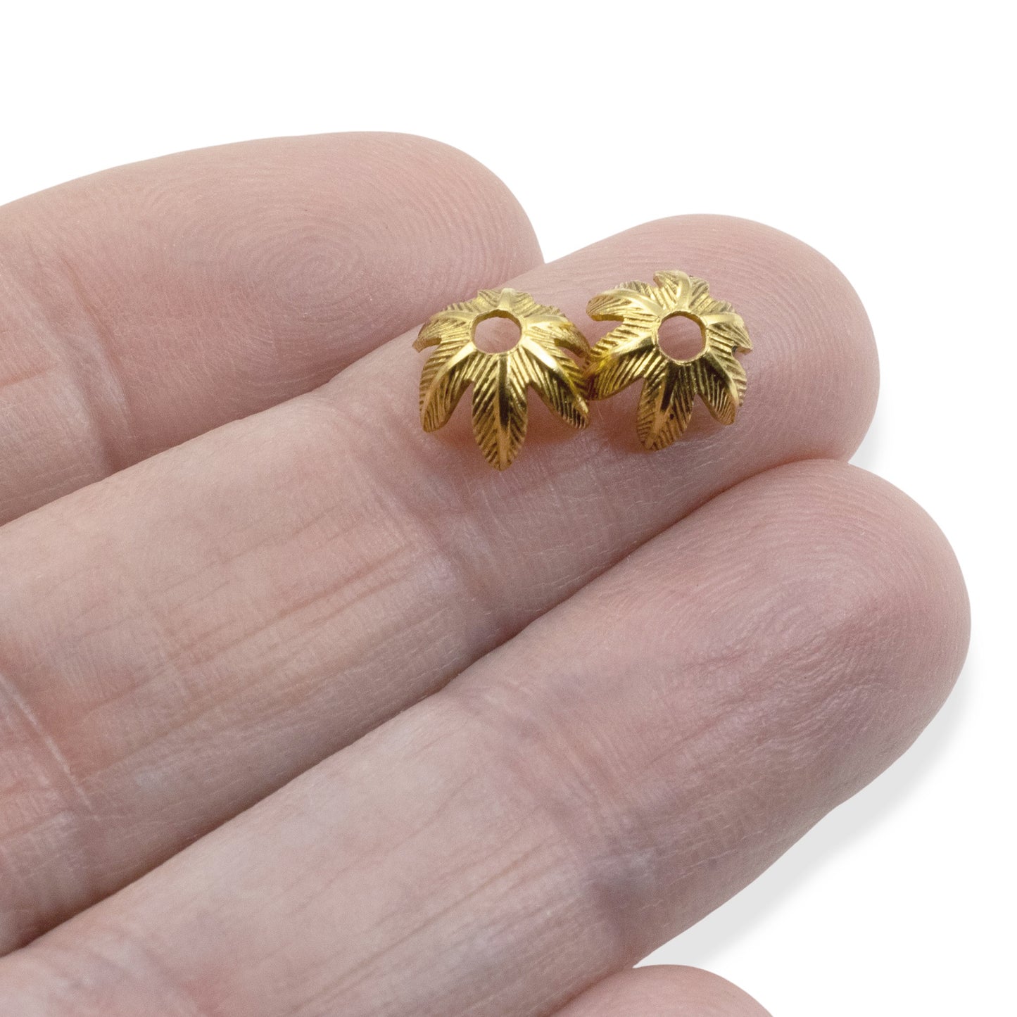 Daisy Bead Caps 8mm Antique 24K Gold-Plated Pewter 4Pcs Floral Findings USA Made