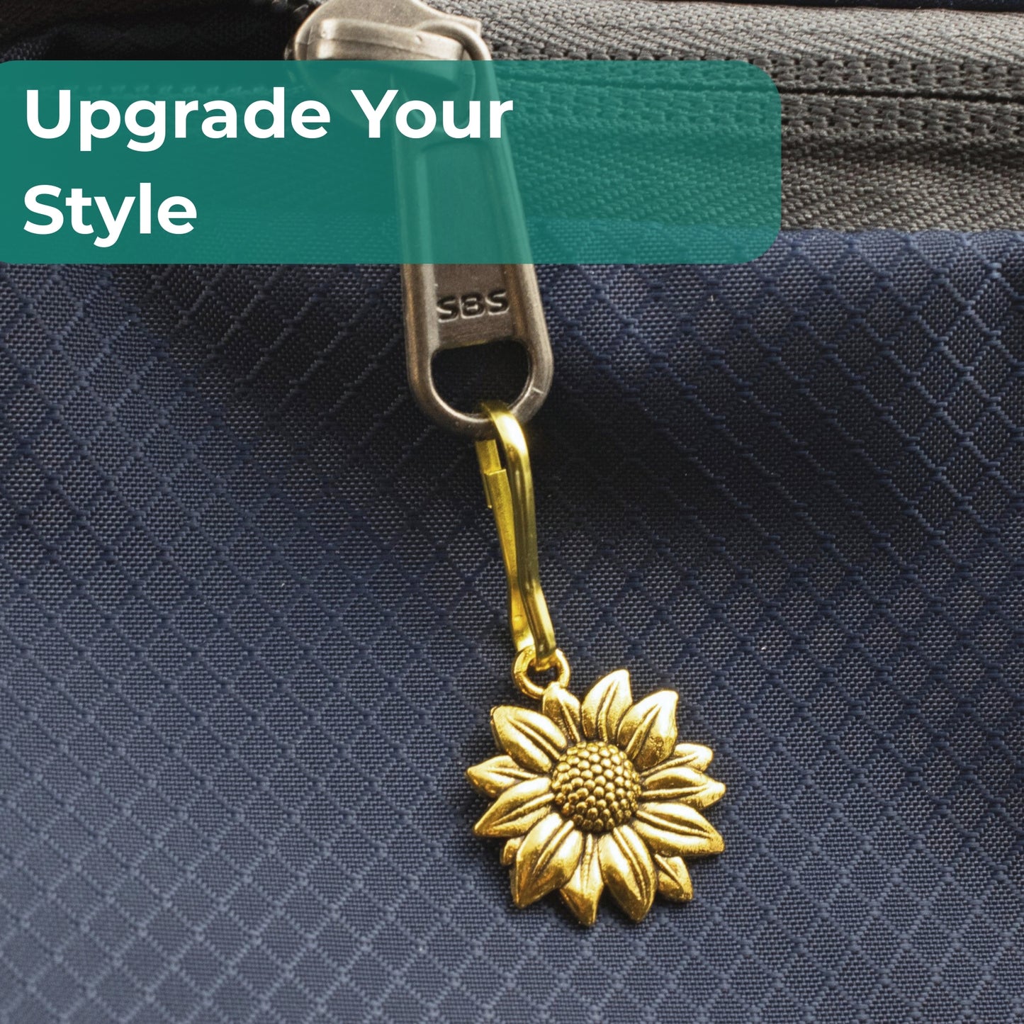 Gold Sunflower Zipper Charm: Decorative Bag Accessory Nature Floral Design